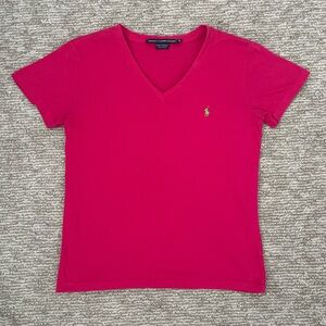 Ralph Lauren Sport Short Sleeve V-neck in Hot Pink